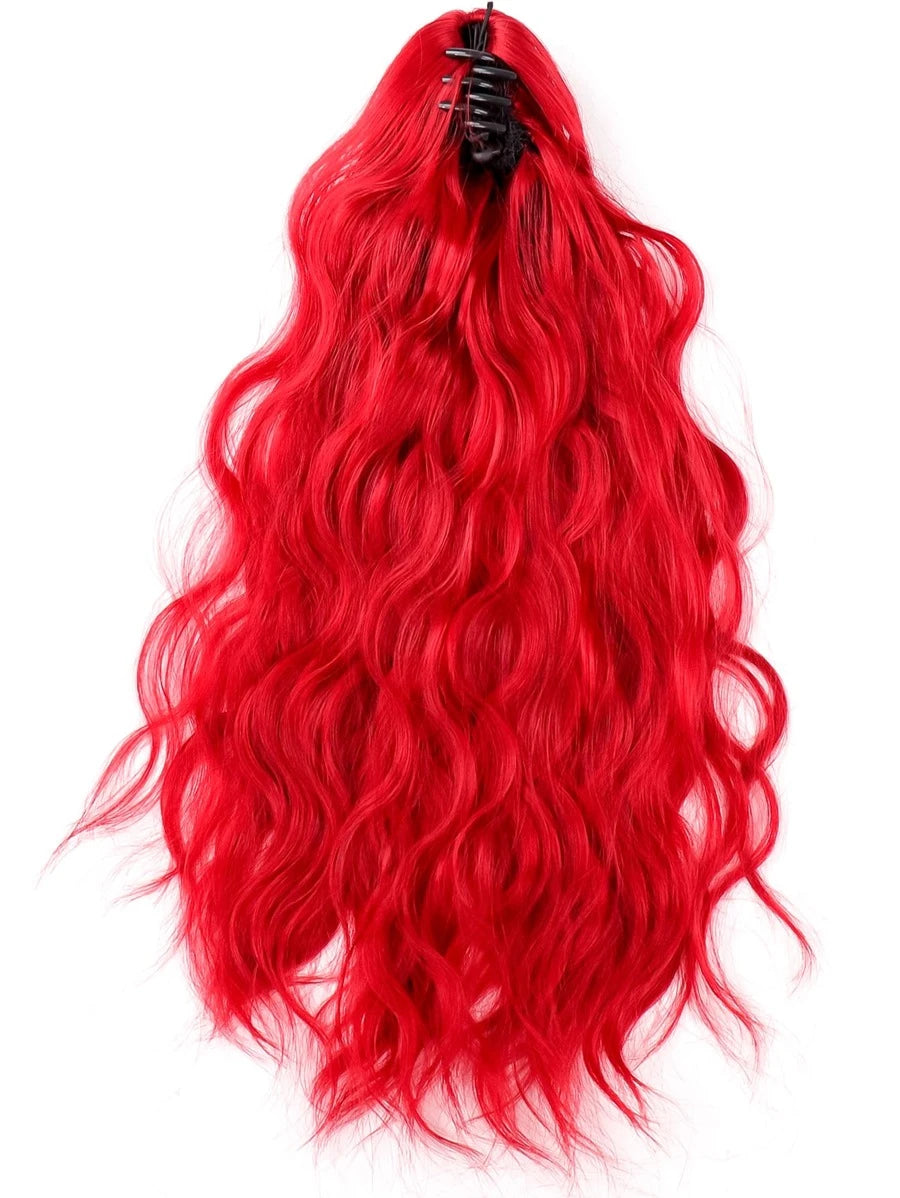 Long Curly Synthetic Red Ponytail With Claw Long Wavy Curly Red Orange Wig Wine Burgundy Natural Realistic