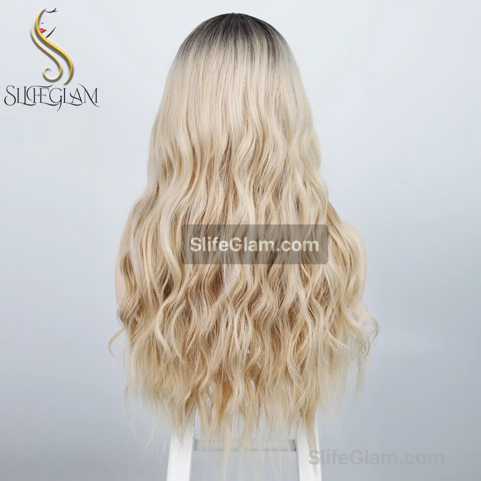 Long Beautiful Wavy Blonde Lace Front Platinum Blonde Bleached Blonde Wig