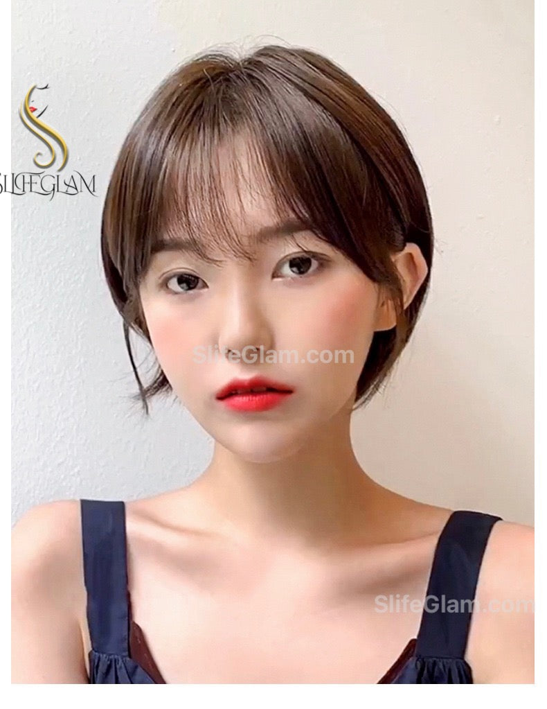 100% Short Brown Human Hair Wig Natural Realistic