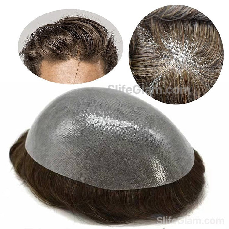 SlifeGlam Men’s Bio-Skin Ultra-Thin Toupee Topper Human Hair Men’s Hair Piece Men’s Hair Systems