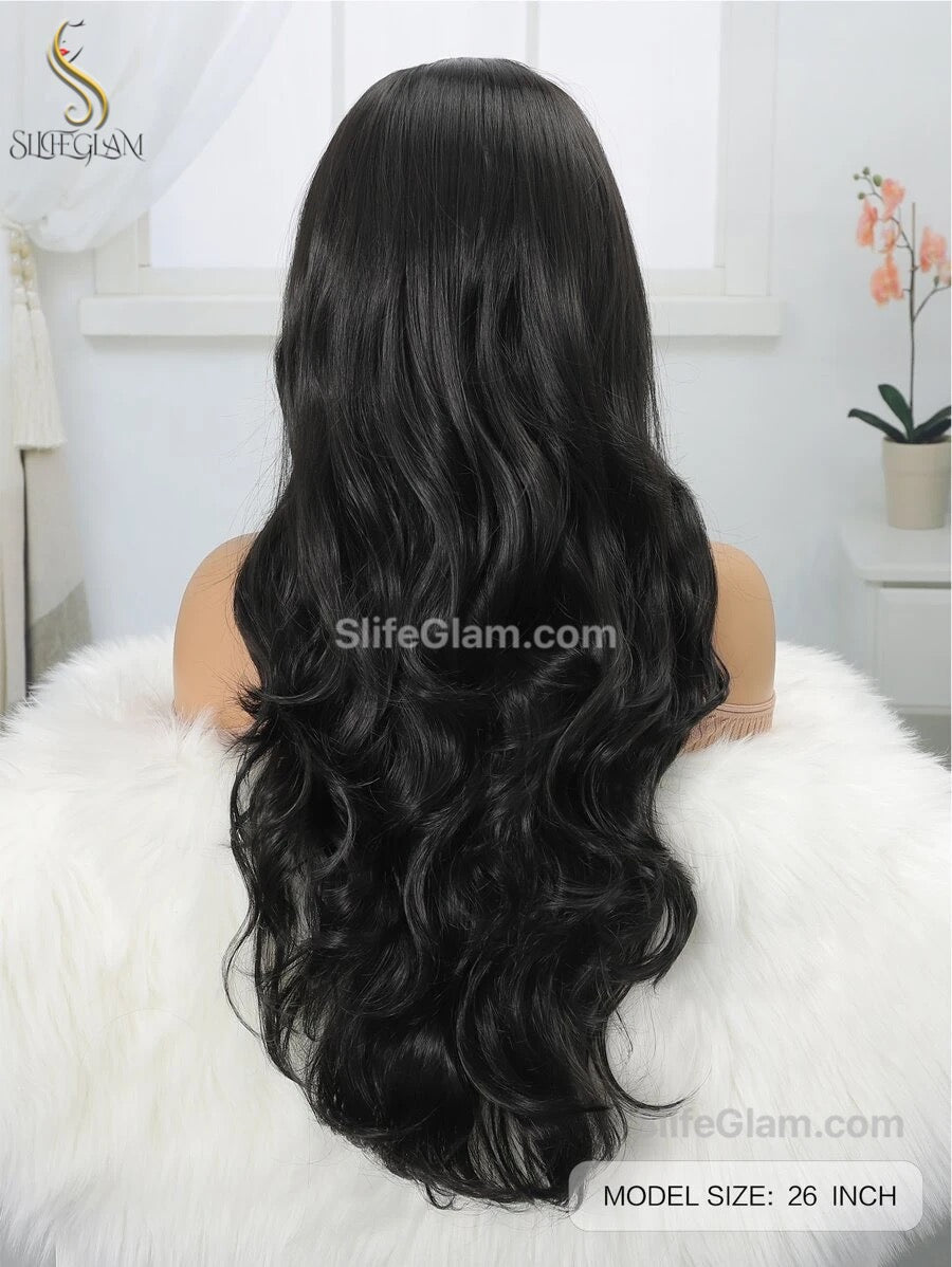 Beautiful Super Long Wavy Curly Black/Dark Brown Wig 26 inches