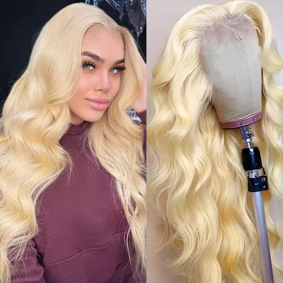 SlifeGlam Human Hair Platinum Blonde Body Wave 613 Lace Front Wig Remy Human Hair Beautiful Healthy Soft Shiny Human Hair Wig Frontal Wig