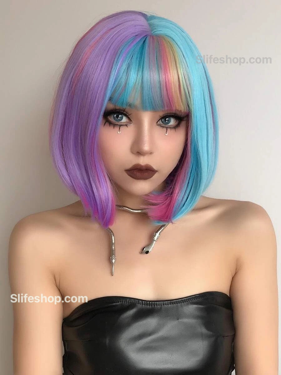 Rainbow Bob Wig Short Wig Halloween Wig Drag Wig SlifeGLAM