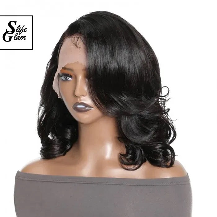 SlifeGLAM Short Bob Human Hair Wig Black Human Hair Wigs Pre Plucked B