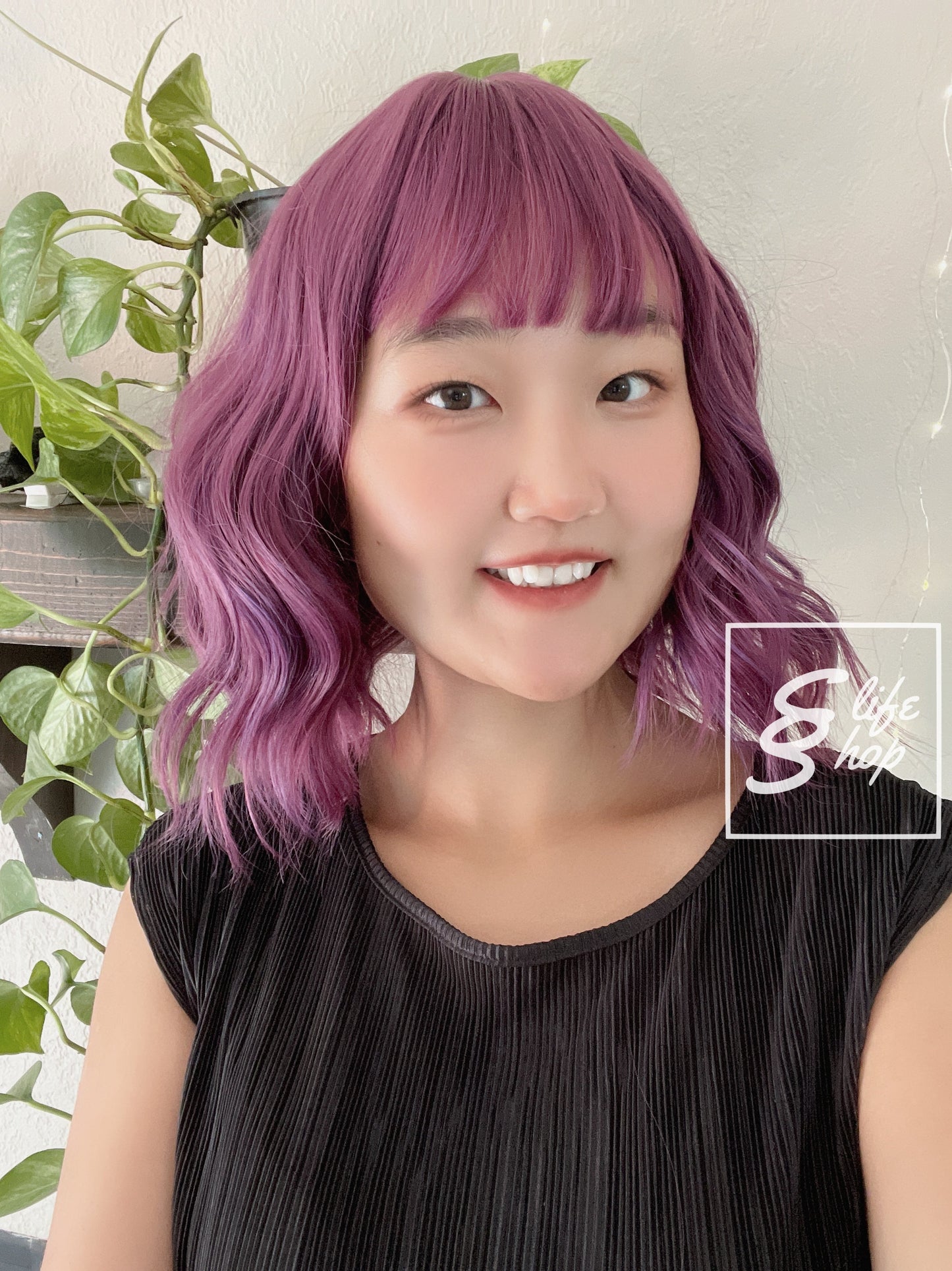 Beautiful Realistic Short Wavy Purple Wig Natural Realistic