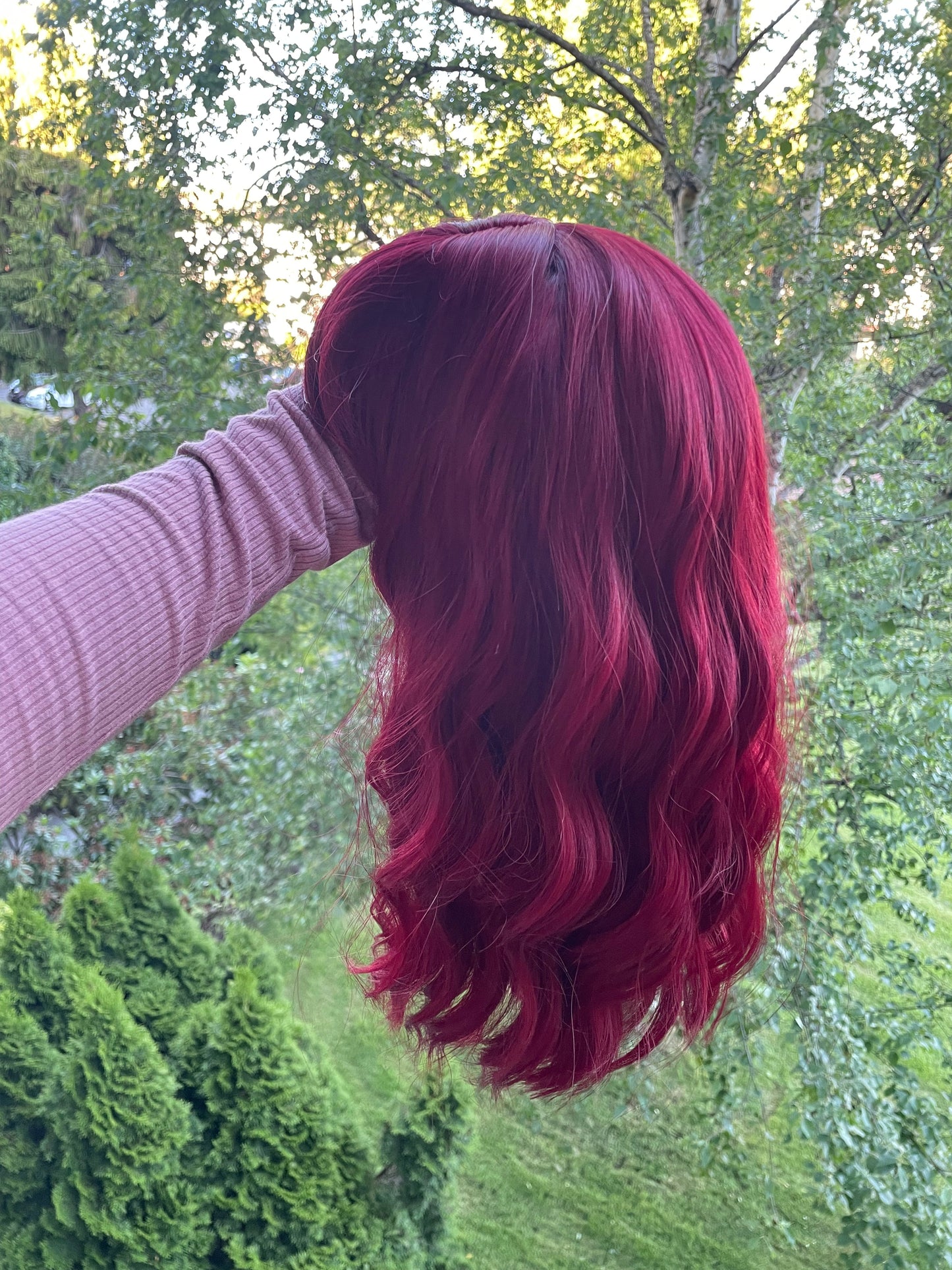 Beautiful Red Short Shoulder Length Wavy Curly Red Orange Wig Wine Burgundy Natural Realistic