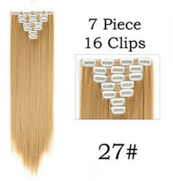 16 Clips Long Straight Synthetic Hair Extension Blonde Brown Brunette Red Natural Realistic Wig