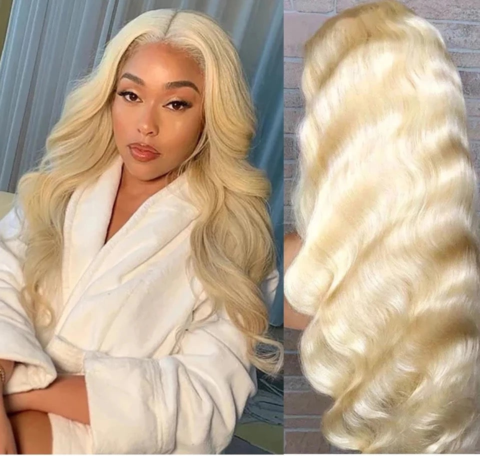 SlifeGlam Human Hair Platinum Blonde Body Wave 613 Lace Front Wig Remy Human Hair Beautiful Healthy Soft Shiny Human Hair Wig Frontal Wig