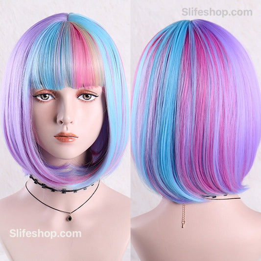 Rainbow Bob Wig Short Wig  Halloween Wig Drag Wig