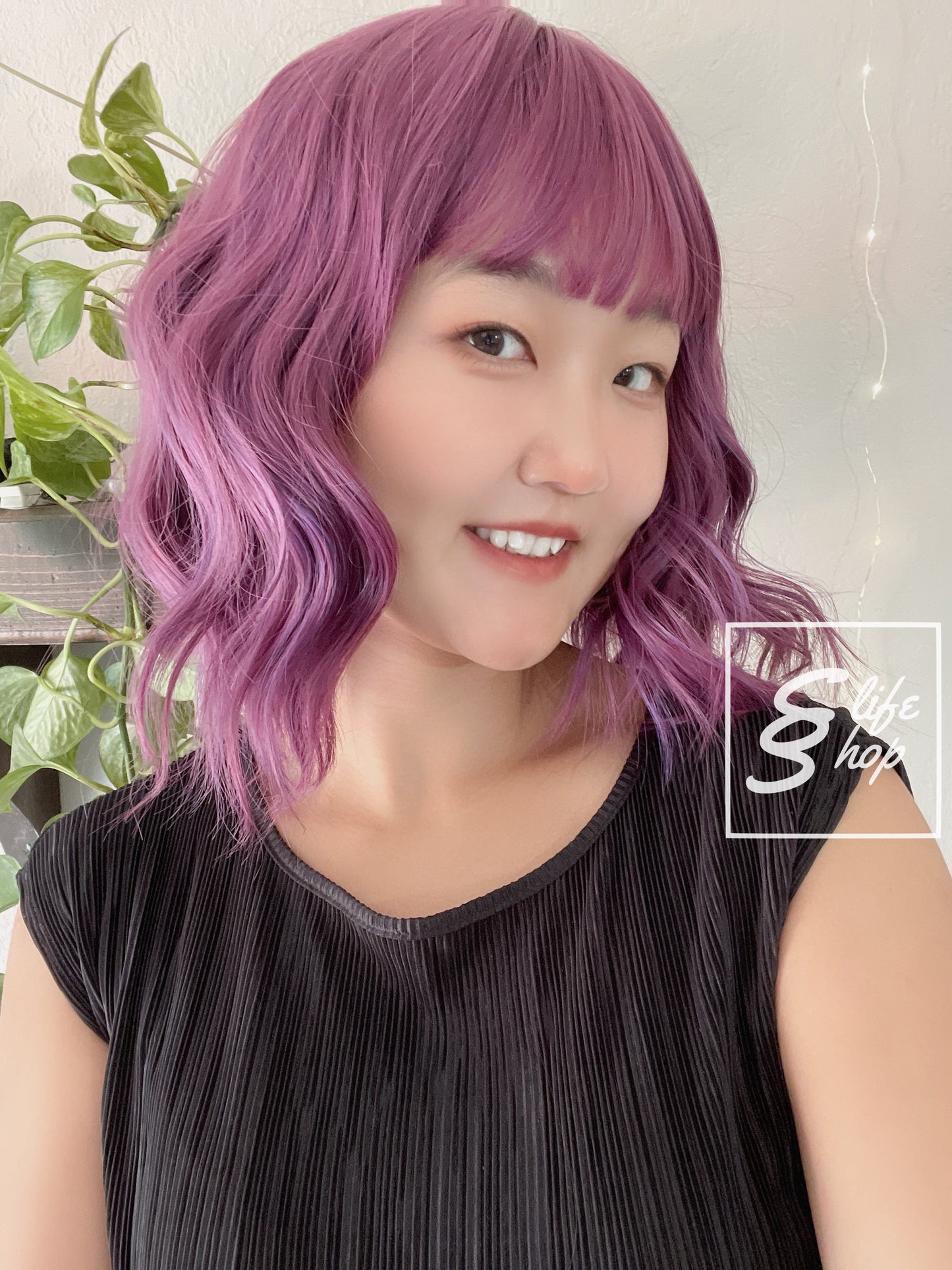 Beautiful Realistic Short Wavy Purple Wig Natural Realistic