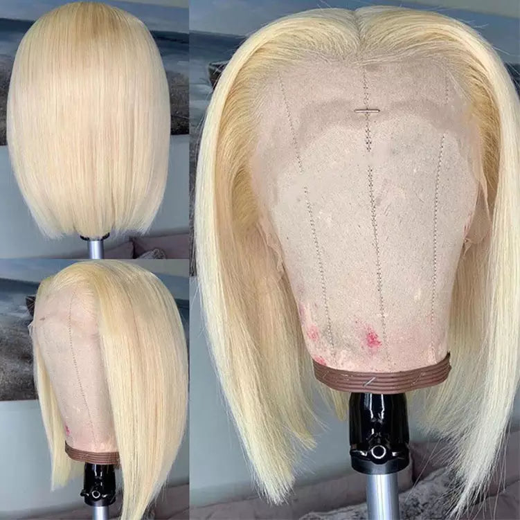 613 Platinum Blonde Human Hair Colorful Wig Full Lace Wig, Ombre Bob Half Lace Front Wig Human Hair Wig Blonde 613 Hd Lace Frontal Bob Wig 4*4 Transparent Lace Front Wig Grey Wig Blue Wig Red Wig Strawberry Blonde Wig